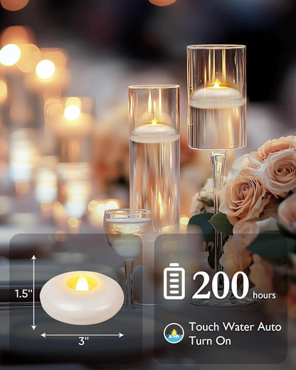 3" Flameless LED Floating Candles, White Waterproof Tealights, 24Pack2