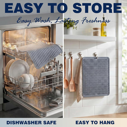 2 Pack  Silicone Dish Drying Mat for Kitchen Counter Heat Resistant under Sink Waterproof Coffee Bar Accessories Dining Rack Stone Utensil Holder Countertop Decor Must Haves 20267