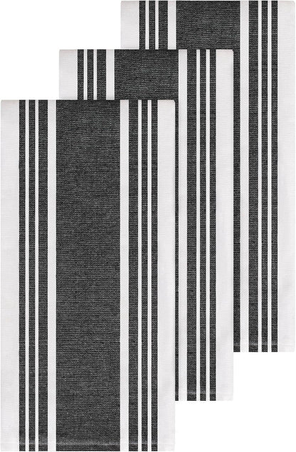 Dual-Purpose Kitchen Towels: Highly Absorbent - 100% Cotton, 17"X30" Dish Towels for Cleaning & Drying Dishes & Glassware, 3-Pack, Black3