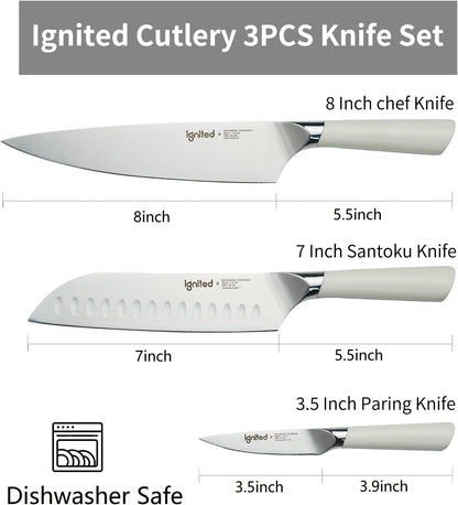 3 Piece Chef Knife Set - German Stainless Steel, Ivory White Handle | Ultra Sharp Kitchen Knives Set, Full Tang Design, Meat Vegetable Cutting Knife, Come with Gift Box2