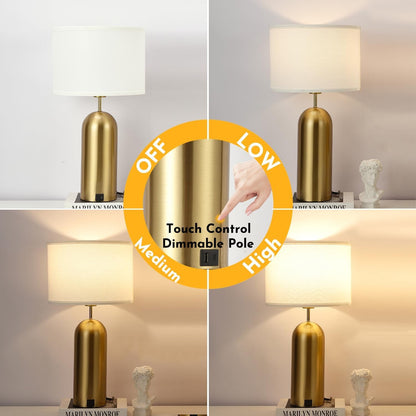 Gold Lamps Set of 2 Touch Control 3-Way Dimmable Bedside Nightstand Lamps Bedroom Lamps Modern White& Gold Table Lamp with USB Type C Ports Tall Lamps for Living Room End Table Home Office2
