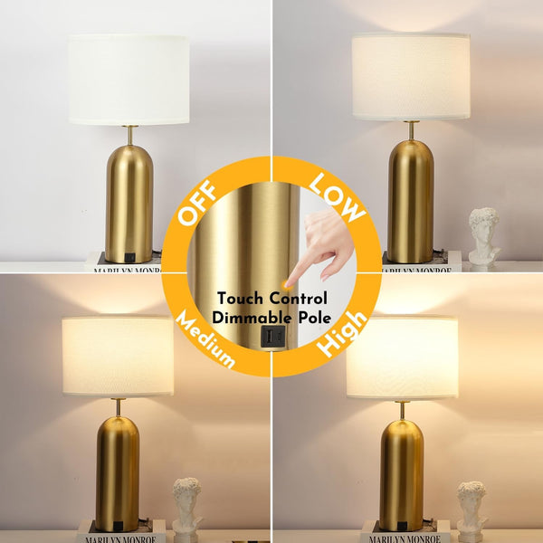 Gold Lamps Set of 2 Touch Control 3-Way Dimmable Bedside Nightstand Lamps Bedroom Lamps Modern White& Gold Table Lamp with USB Type C Ports Tall Lamps for Living Room End Table Home Office2