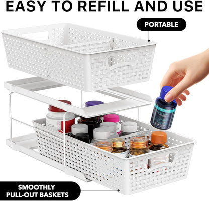 2 Tier Pull-Out Sliding Drawer under Sink Storage, White3