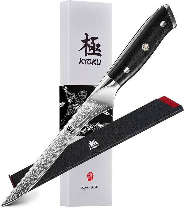 Boning Knife - 7" - Shogun Series - Japanese Style VG10 Steel Core Forged Damascus Blade - with Sheath & Case1