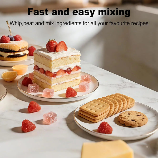Electric Hand Mixer with 9 Speeds, Powerful Motor, Cordless Hand Mixer with Whisk, Dough Hook and Mixing Rod for Whipping Eggs, Cream, Butter, Jam, Kneading Dough and Blending (White+Black)8