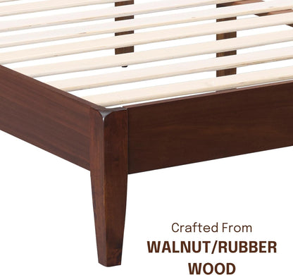 Adept Wooden Bed Frame with Headboard, Crafted from Walnut, Rubber Wood with Silent Slats and Wood Central Supports, 1000 Lb Capacity, Effortless Assembly, Queen - Dark Walnut3