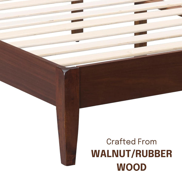 Adept Wooden Bed Frame with Headboard, Crafted from Walnut, Rubber Wood with Silent Slats and Wood Central Supports, 1000 Lb Capacity, Effortless Assembly, Queen - Dark Walnut3