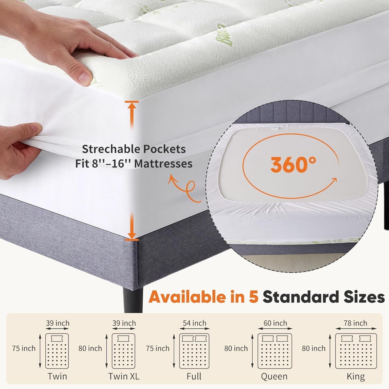 ultra-soft-full-size-mattress-topper-viscose-made-from-bamboo-pillow-top-mattress-pad-for-comfort-support-naturally-cooling-for-hot-sleepers-green-ultra-soft-mattress-pad-stretchable-pockets-fits-6-18-mattress-breathable-cooling-topper-for-back-pain-relief-green
