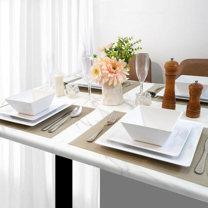 12-Piece Melamine Dinnerware Sets, Square, Service for 4, White8