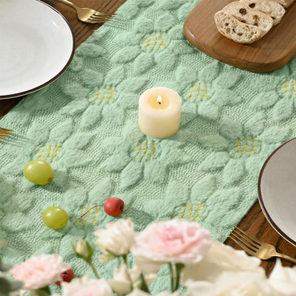 Green Soft Plush Faux Fur Jacquard Embroidery Sunflower Spring Table Runner, Kitchen Dining Table Decoration for Home Party Decor 13X90 Inch4