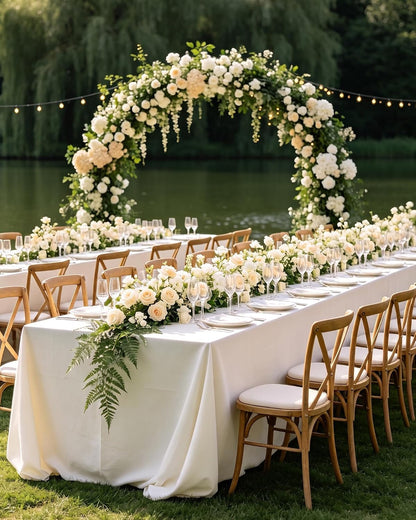White Polyester Table Cloth, 6 Pack, 60 X 84 in | Rectangle, 5 Ft Tables, Washable, Wrinkle Resistant, Weddings Parties2
