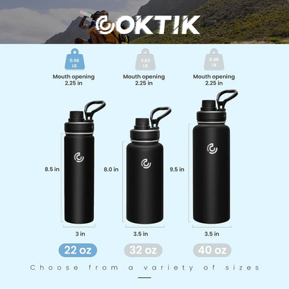 Sports Water Bottle 22Oz, Insulated Water Bottle with Handle,Stainless Steel,Simple Modern,Suitable for Travel, School, Boy, Girl(Black)2