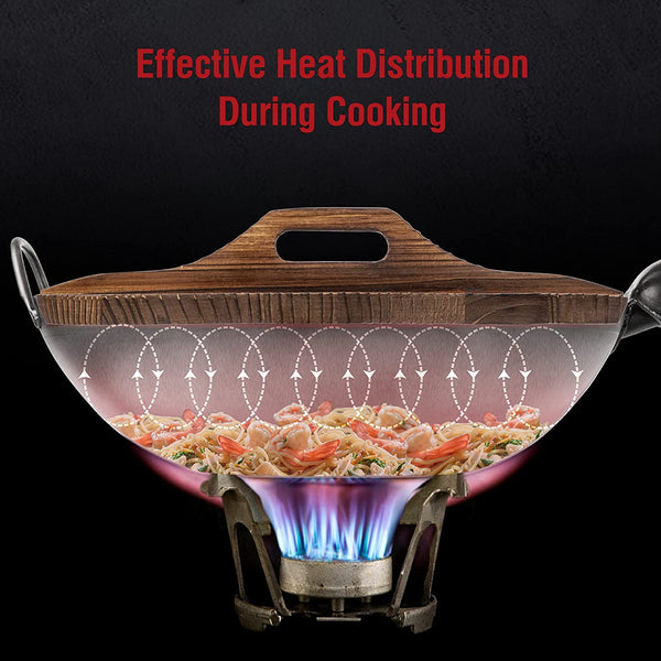 Carbon Steel Wok Pan – 13,5 “ Stir Fry Pans + 17" Wok Spatula and Ladle Skimmer Spoon + Premium Cover 13.5 Inch Lid9