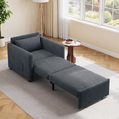 3 in 1 Pull Out Sleeper Chair, 75.2” Corduroy Single Sofa, Dark Gray2