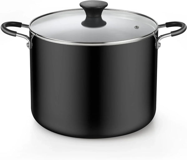 10.5 Quart Non Stick Stock Pot with Lid, Large Pots for Cooking | Nonstick Soup Pot, Stockpot Induction Cookware - Oven & Dishwasher Safe, Black1
