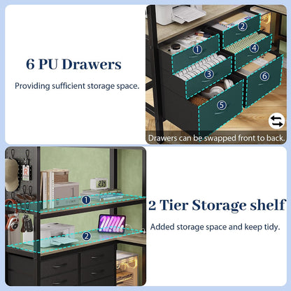 Twin Loft Bed with L-Shaped Gaming Desk, 6 Storage Drawers & Foldable Desk3