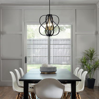 Black and Gold Chandelier Light Fixture, 18" Modern Farmhouse Industrial Chandelier, 4-Light Sphere Geometric Hanging Pendant Light Fixture for Dining Room Entryway Hallway Living Room Kitchen Island7