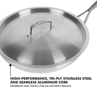 12-Inch Tri-Ply Stainless Steel Frying Pan with Lid – Professional Grade Skillet for Searing, Sautéing & Even Heat Cooking2