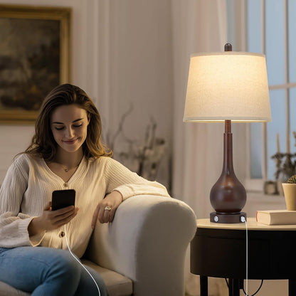 26" Brown Table Lamps Set of 2, Touch Control Bedside Lamps for Bedroom Nightstand, 3-Way Dimmable Farmhouse Lamp for Living Room with Charging Port (2 LED Bulbs Included)4