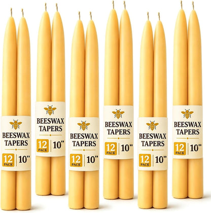 Beeswax Taper Candles, 12 Pack, 10 Inch, Unscented Yellow1