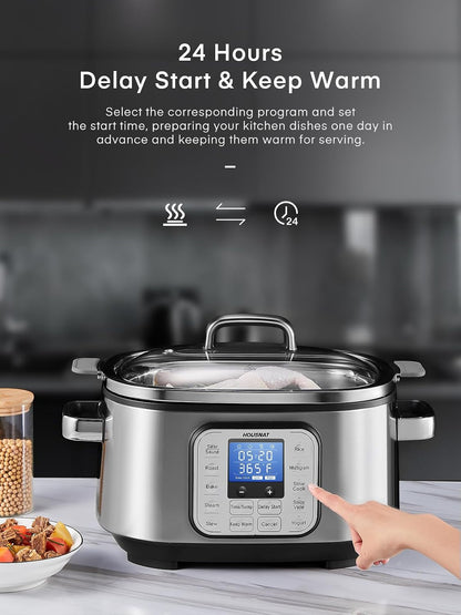 10 in 1 Slow Cooker, 6QT Stainless Steel Inner Pot, with Slow Cook, Sauté, Steam, Smart Timer, 108-428°F Temperature Control, 24H Delay Start3