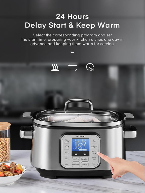 10 in 1 Slow Cooker, 6QT Stainless Steel Inner Pot, with Slow Cook, Sauté, Steam, Smart Timer, 108-428°F Temperature Control, 24H Delay Start3