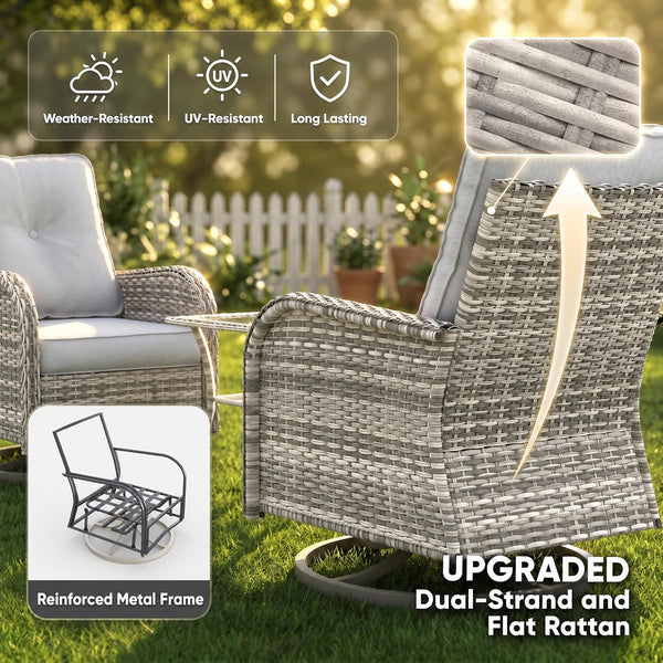 8-Piece Small Patio Furniture Set, Outdoor Swivel Rocking Chairs Set with Ottomans, Patio Bistro Set for Balcony, Deck, Porch, Grey2