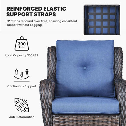 High Back Patio Chairs Set of 2 - Brown Wicker Chairs Outdoor Seating, 4" Wide Armrests Rattan Outdoor Club Chair with Blue Removable Cushion for Deck Porch Backyard5