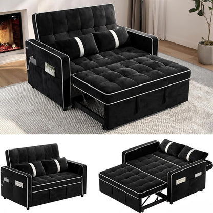 3 in 1 Sofa Bed Convertible Sleeper Sofa with USB Ports, Black1