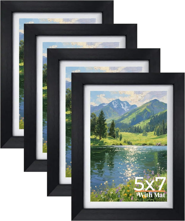5X7 Picture Frame Set of 4, 6X8 Matted to Display 5 by 7 Photo with Mat or 6 by 8 without Mat for Wall or Tabletop, Black1