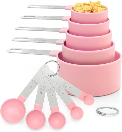 Measuring Cups and Spoons Set, 10 Pieces Stackable Measure Tools with Stainless Steel Handles, Kitchen Gadgets for Cooking & Baking (Pink)1