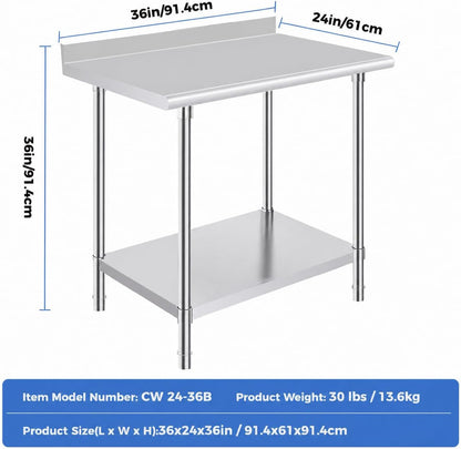 Stainless Steel Prep Table 24 X 36 Inches with Backsplash2
