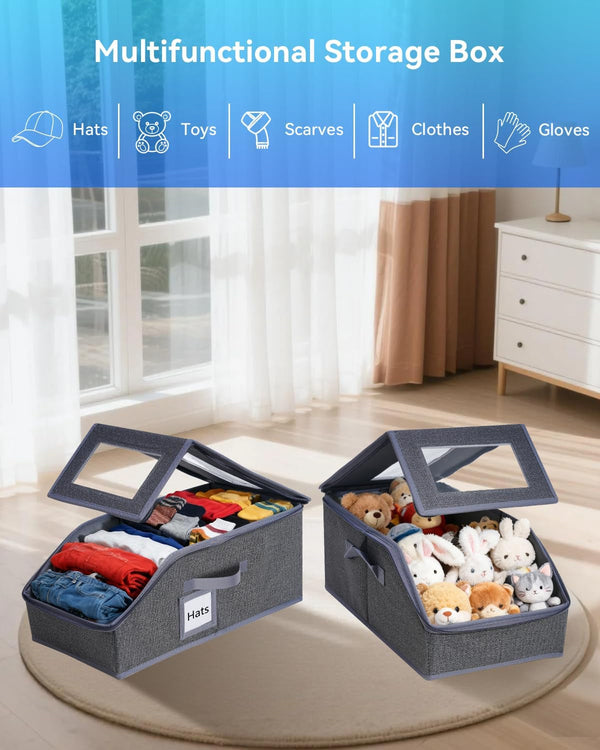 2PCS Stackable Hat Organizer for Baseball Caps, Hat Organizer Holds up to 30 Caps for Closet with Clear Window, Sturdy Frame Hat Storage for Men & Women, Space Saving (Drak Grey)7