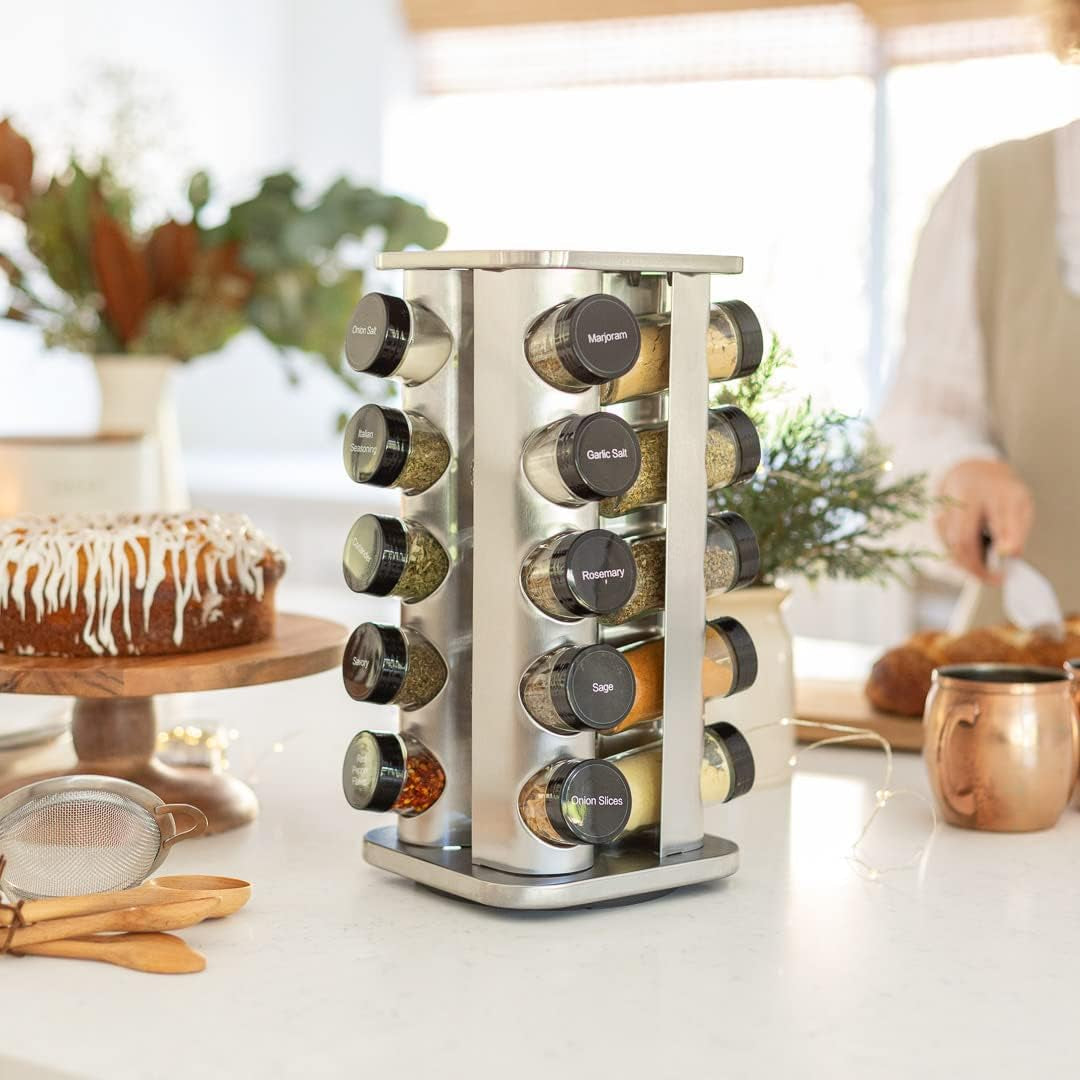 20-jar-rotating-spice-rack-with-spices-included-5-year-free-spice-refill-program-stainless-steel-countertop-spice-rack-with-3-oz-glass-jars