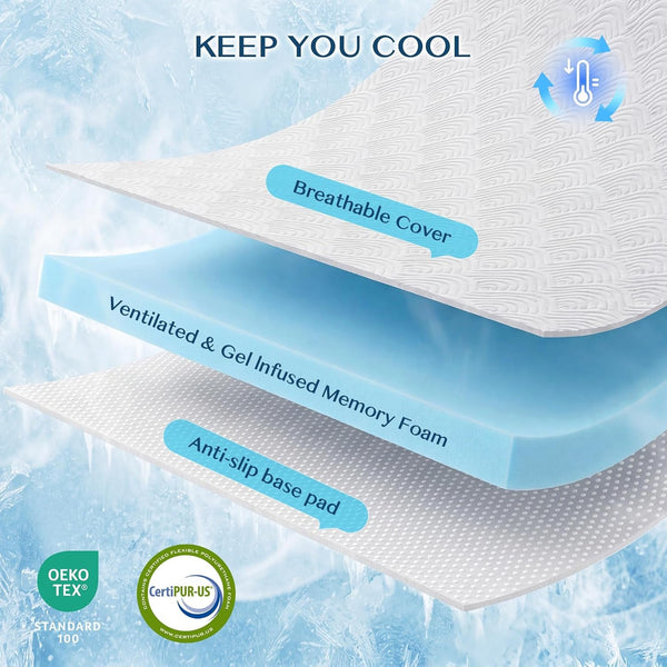 3 Inch Queen Memory Foam Mattress Topper, Ventilated Gel Mattress Topper for Back Pain Relief, Certipur-Us Certified, Removable Washable Cover, Wave Pattern Bed Topper,White7