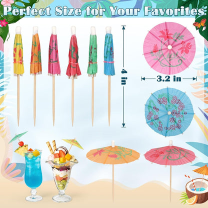 Cocktail Umbrellas for Drinks Garnish, Mini Paper Umbrellas Cocktail Picks | 4 Inch Tiny Umbrella Toothpicks, Fruit Sticks, Summer Tropical Hawaiian Luau Tiki Party Decorations, Bar Accessories, 54 PCS5