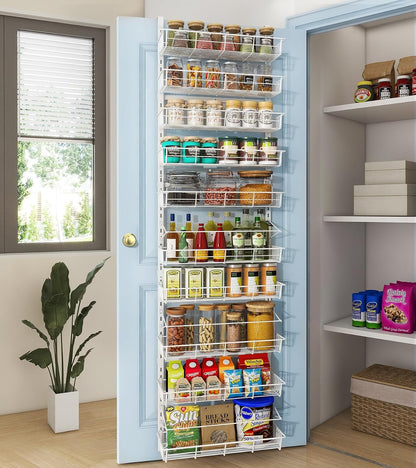 White 10-Tier over the Door Pantry Organizer, 2 in 1 Spice Rack1