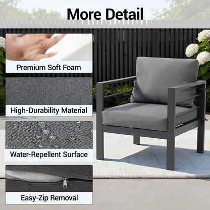 Patio Furniture Set 4 Pieces, Outdoor Sectional with Coffee Table, Metal Patio Conversation Set with Washable Covers for Porch, Balcony, Deck, Grey7