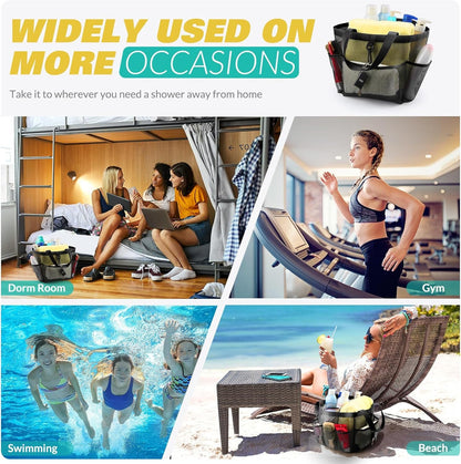 Mesh Shower Caddy Portable for College Dorm Room Essentials with 8 Pockets, Shower Bag for Beach, Swimming, Gym, Travel, Bathroom(Black)7
