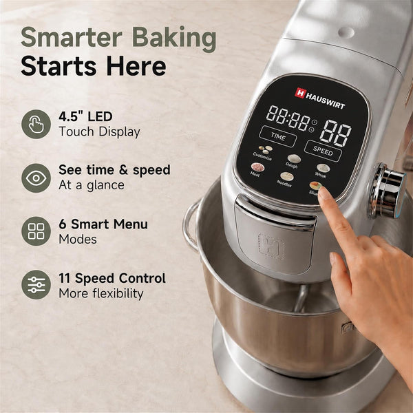 Stand Mixer 6QT XL Large, 4.5" LED Touch Screen Electric Household Stand up Mixer, Full Metal Structure Standing Mixer 11-Speed, Dough Cake Bread Mixer – Silver2