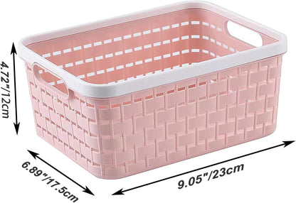 Plastic Storage Bin Baskets, Toilet Paper Basket for Bathroom, Plastic Organizer Shower Caddy with Handles for Living Room (Small Pink 2 Pack)2