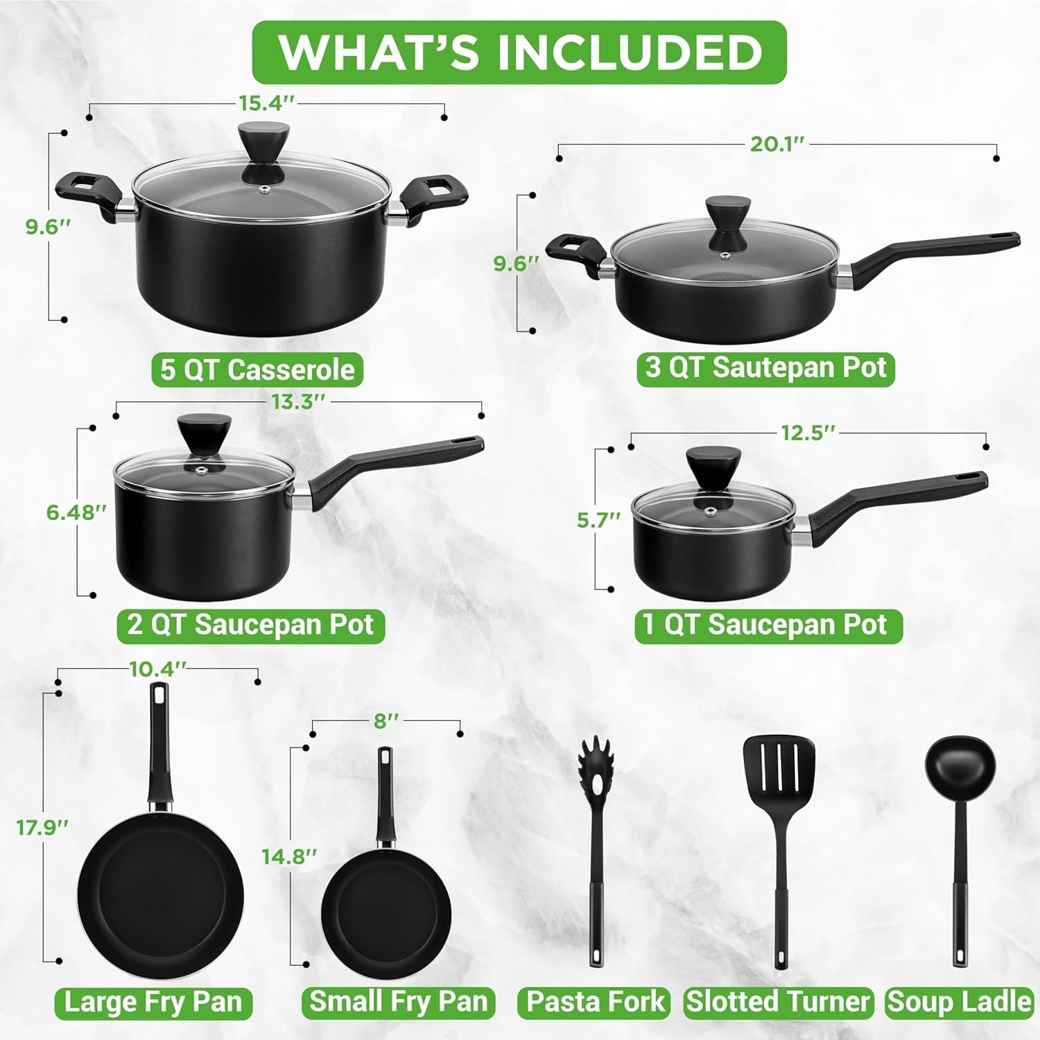 13-piece-nonstick-cookware-heat-resistant-kitchen-ware-set-w-saucepan-frying-pans-cooking-pots-casserole-lids-ladle-fork-strainer-nccwa13-black