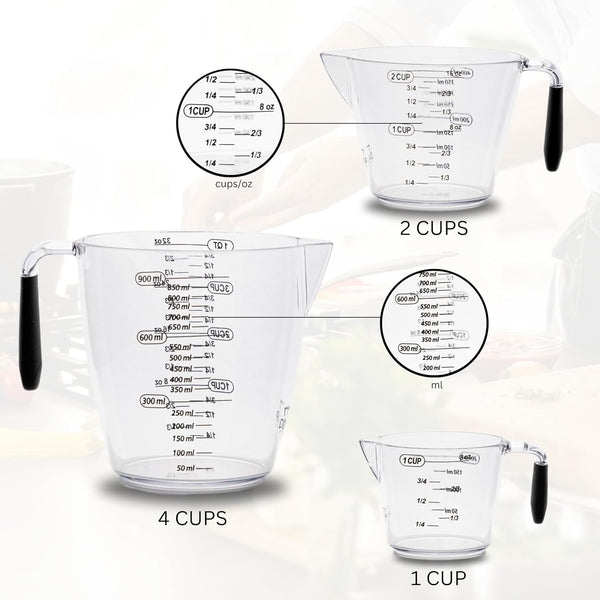Dalup Measuring Cup Set – Clear Plastic Liquid Measuring Cups (8/16/32 Oz) with Spout & Non-Slip Handle | 3-Piece Plastic Measuring Cup Set for Liquids & Dry Ingredients4
