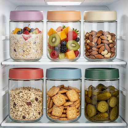 Overnight Oats Containers with Lids 16 Oz Glass Jars 6 Pack Glass Mason Jars with Airtight Lids, Perfect for Oats, Yogurt, Chia Pudding, Snack8