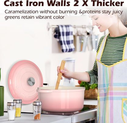 5QT Enameled Cast Iron Dutch Oven Pot with Lid, Heavy-Duty Cookware for Bread Baking, Braising, Stews, Roasting, Wedding Registry Ideas & Gifts (Pink)6