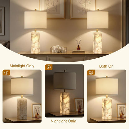 23" Alabaster Table Lamp Set of 2 with Night Light for Living Room3