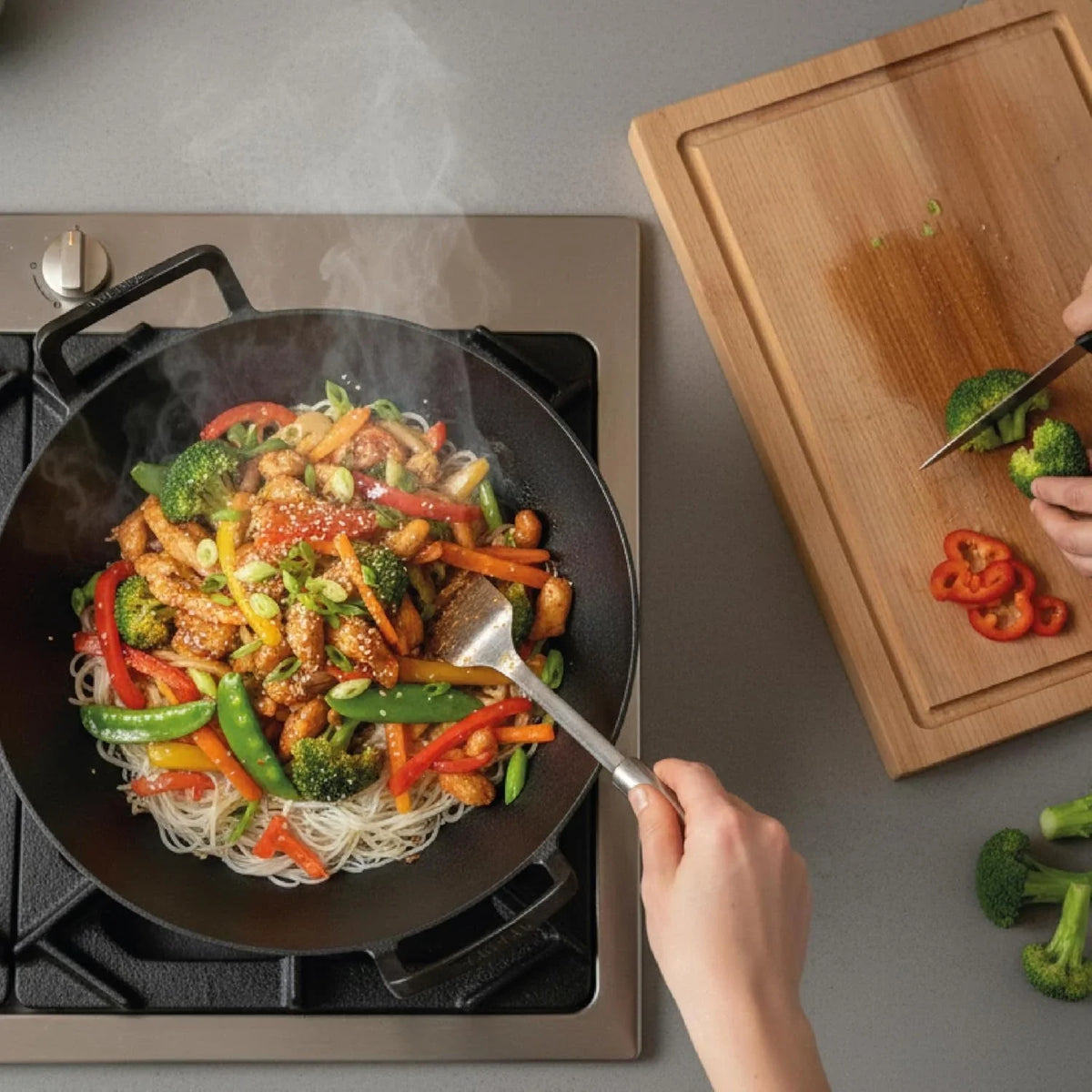 cast-iron-wok-skillet-14-inch-pre-seasoned-nonstick-stir-fry-pan-with-flat-base-ergonomic-handles-ideal-for-deep-frying-sauteing-grilling-camping-outdoor-cookware-black