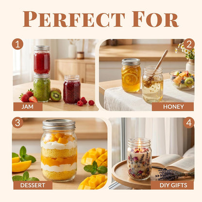20 Pcs 12Oz Glass Mason Jars with Silver Separable Lids | BPA Free, Airtight, 350Ml round Canning Jars for Honey, Jam, Herb, Wedding Favor, Kitchen Storage, Crafts, Meal Prep6