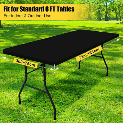 6 Pack Rectangle Picnic Table Cloth, Waterproof Elastic Fitted Tablecloths, Washable Polyester Rectangular Patio Table Cover for Camping, Indoor and Outdoor (Black, 30"X72")7