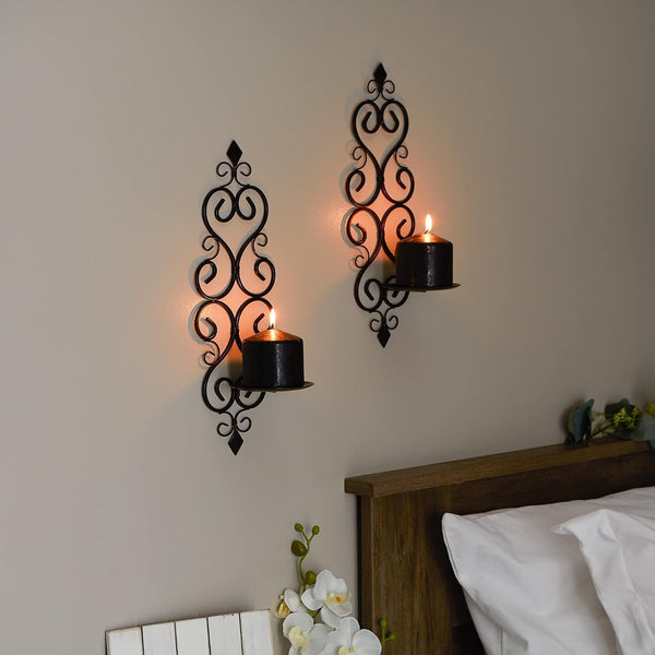 Gothic Cathedral Collection Dual Candle Wall Sconces, 5.5X4.375X15.75, Fleur De Lis, 2 Piece6
